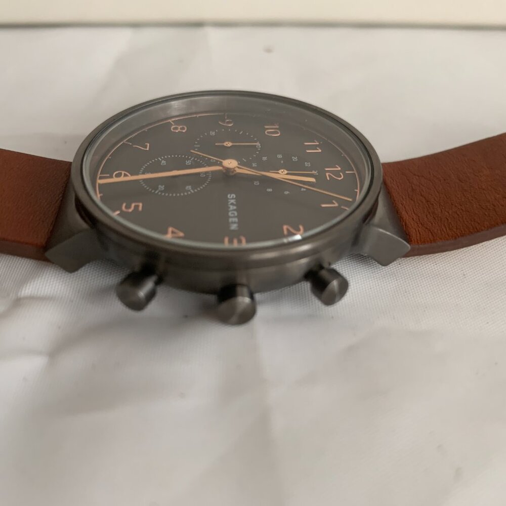 Men's Skagen Ancher Chronograph Brown Leather Strap Watch SKW6418 ⭐️ - Picture 4 of 14